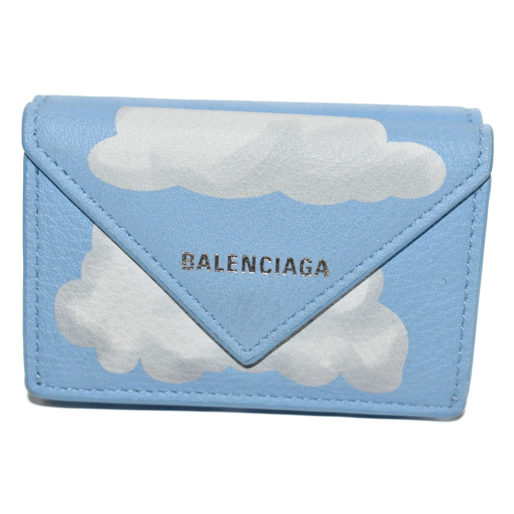 BALENCIAGA Paper Wallet Blue Leather Tri fold Cloud